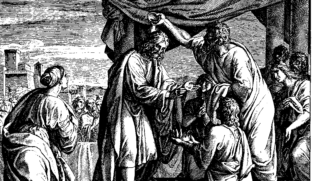 Schnorr von Carolsfeld "Bibel in Bildern" 1860 woodcut illustration of the anointing of David.