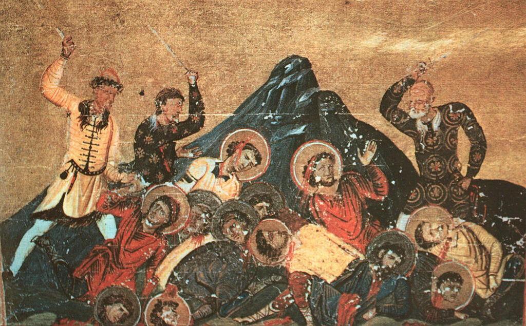 Pagans kill Christians in Pliska. Medieval painting from Vatican Library.